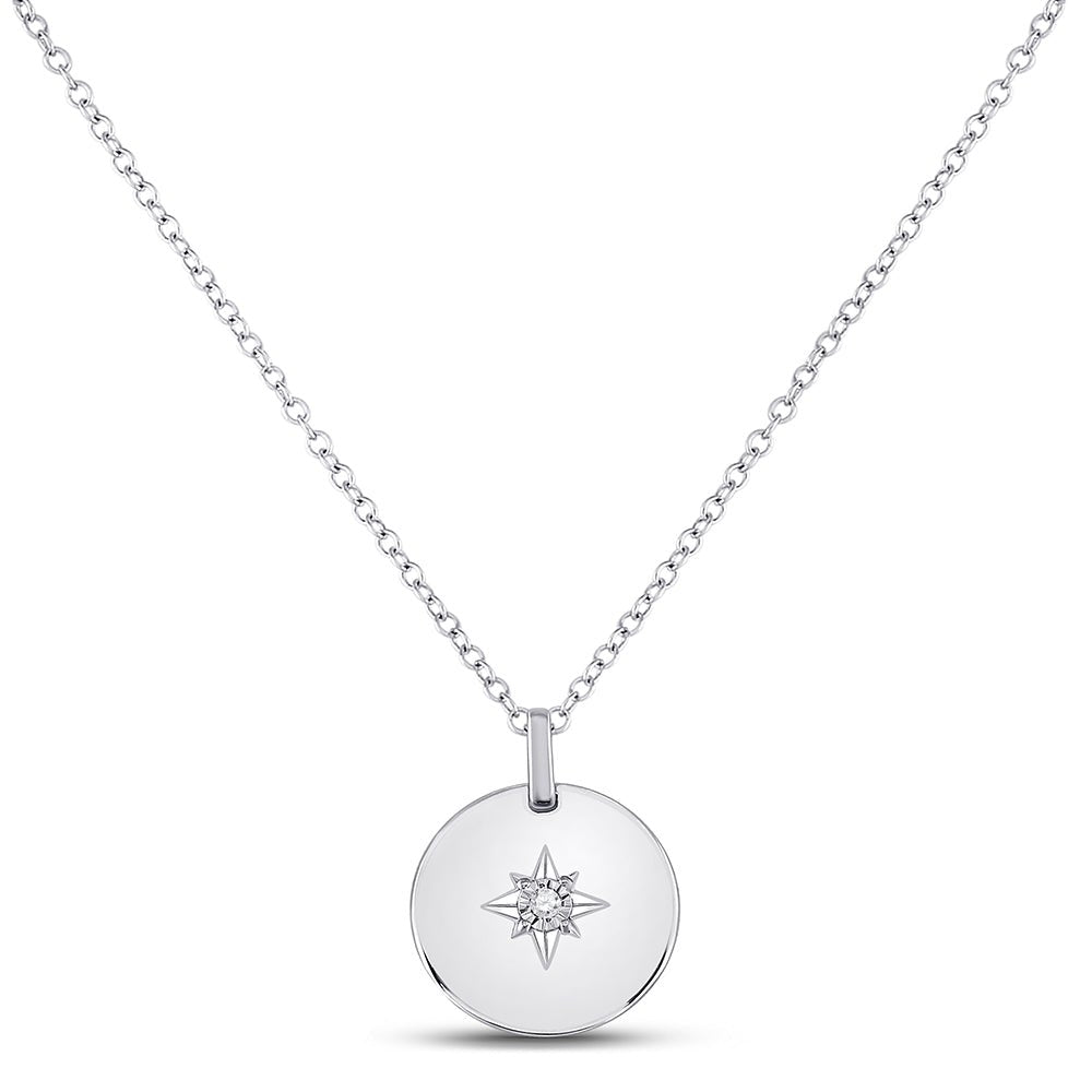 Sterling Silver Round Diamond Sterling Silver Womens Starburst Fashion Necklace 0.024 Cttw - Splendid Jewellery
