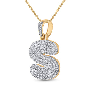 10kt Yellow Gold Men's Round Diamond Bubble S Letter Charm Pendant - 3/4 Cttw | Splendid Jewellery