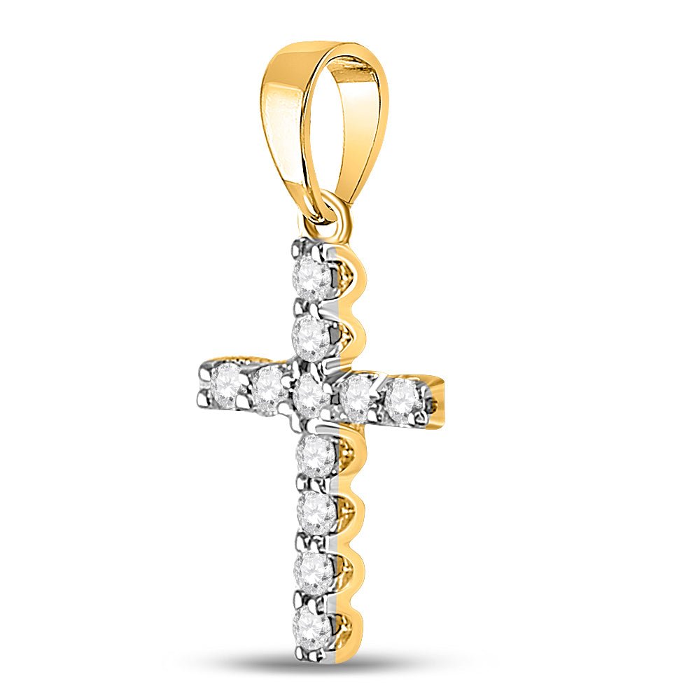 14K Yellow Gold Round Diamond Ana M Cross Pendant 1/5 Cttw - Splendid Jewellery
