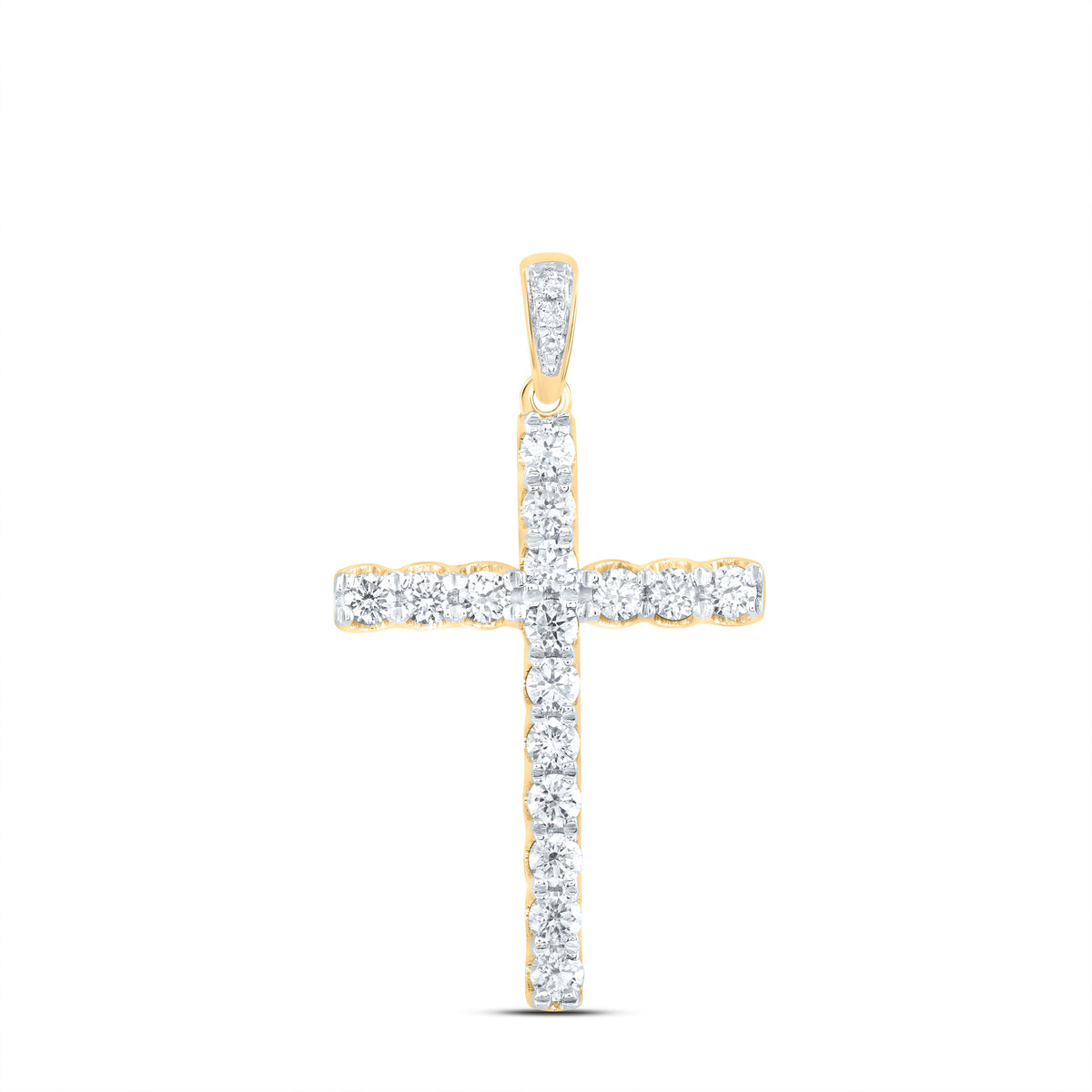 14K Yellow Gold Round Diamond Womens Religious Cross Pendant 1/2 Cttw - Splendid Jewellery