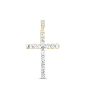 14K Yellow Gold Round Diamond Womens Religious Cross Pendant 1/2 Cttw - Splendid Jewellery