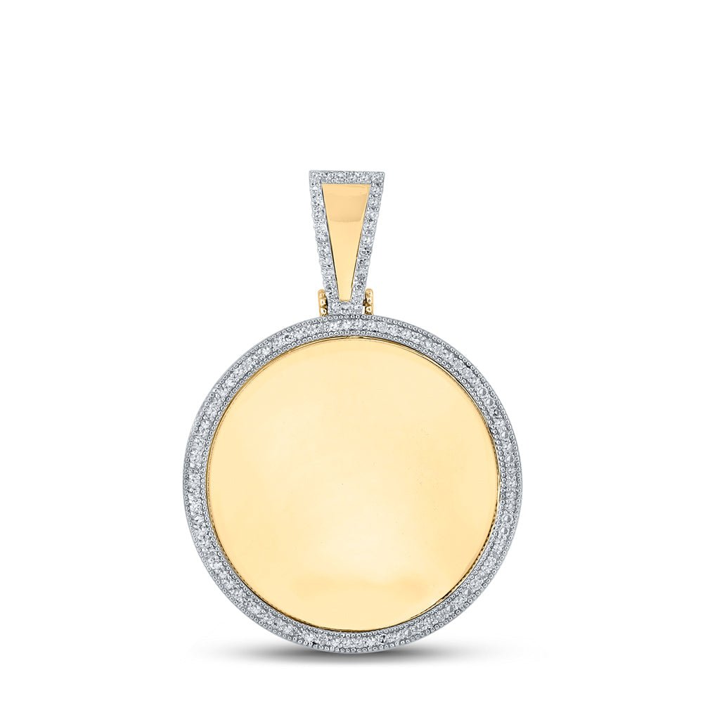 10K Yellow Gold Round Diamond Circle Picture Memory Charm Pendant 5/8 Cttw - Splendid Jewellery
