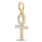 10K Yellow Gold Round Diamond Ankh Cross Charm Pendant 1/2 Cttw - Splendid Jewellery