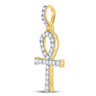 10K Yellow Gold Round Diamond Ankh Cross Charm Pendant 1/2 Cttw - Splendid Jewellery