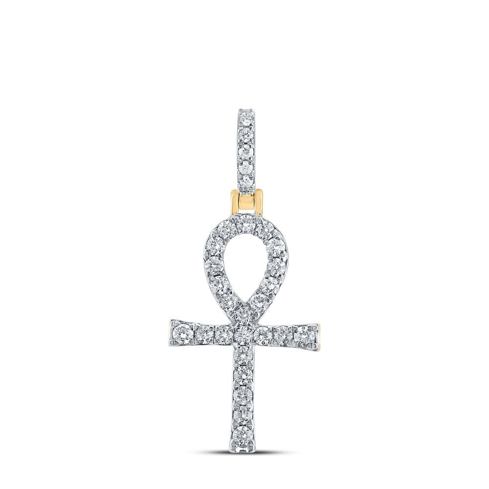 10K Yellow Gold Round Diamond Ankh Cross Charm Pendant 1/2 Cttw - Splendid Jewellery
