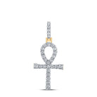 10K Yellow Gold Round Diamond Ankh Cross Charm Pendant 1/2 Cttw - Splendid Jewellery