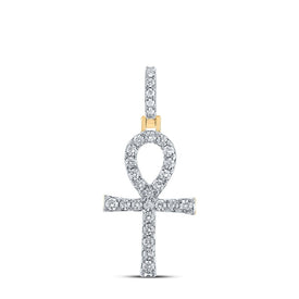 10K Yellow Gold Round Diamond Ankh Cross Charm Pendant 1/2 Cttw - Splendid Jewellery