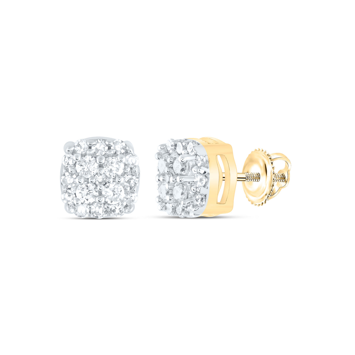 10K Yellow Gold Round Diamond Cluster Earrings - Splendid Jewellery