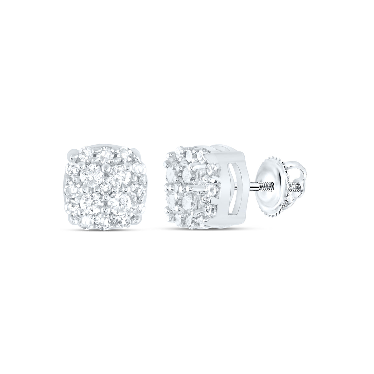 10K White Gold Elegant Cluster Earrings with Diamond - Splendid Jewellery