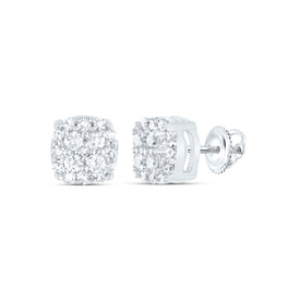 10K White Gold Elegant Cluster Earrings with Diamond - Splendid Jewellery
