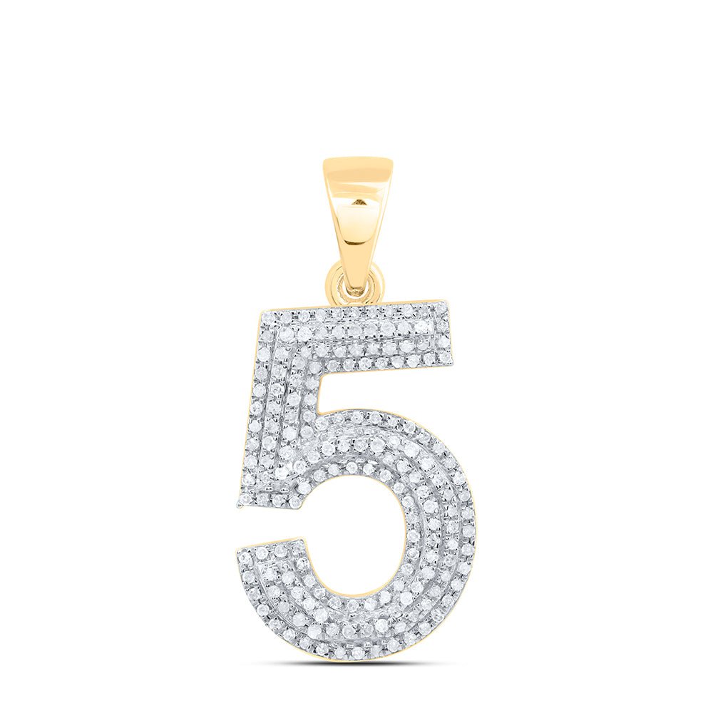 10K Yellow Gold Round Diamond Number Charm Pendant 1/2 Cttw - Splendid Jewellery