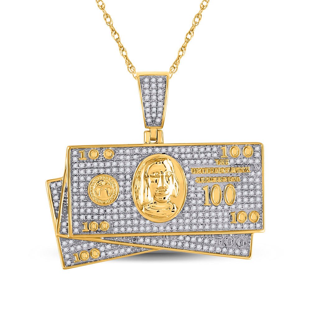 10K Yellow Gold Round Diamond Money Stack Charm Pendant 3/4 Cttw - Splendid Jewellery