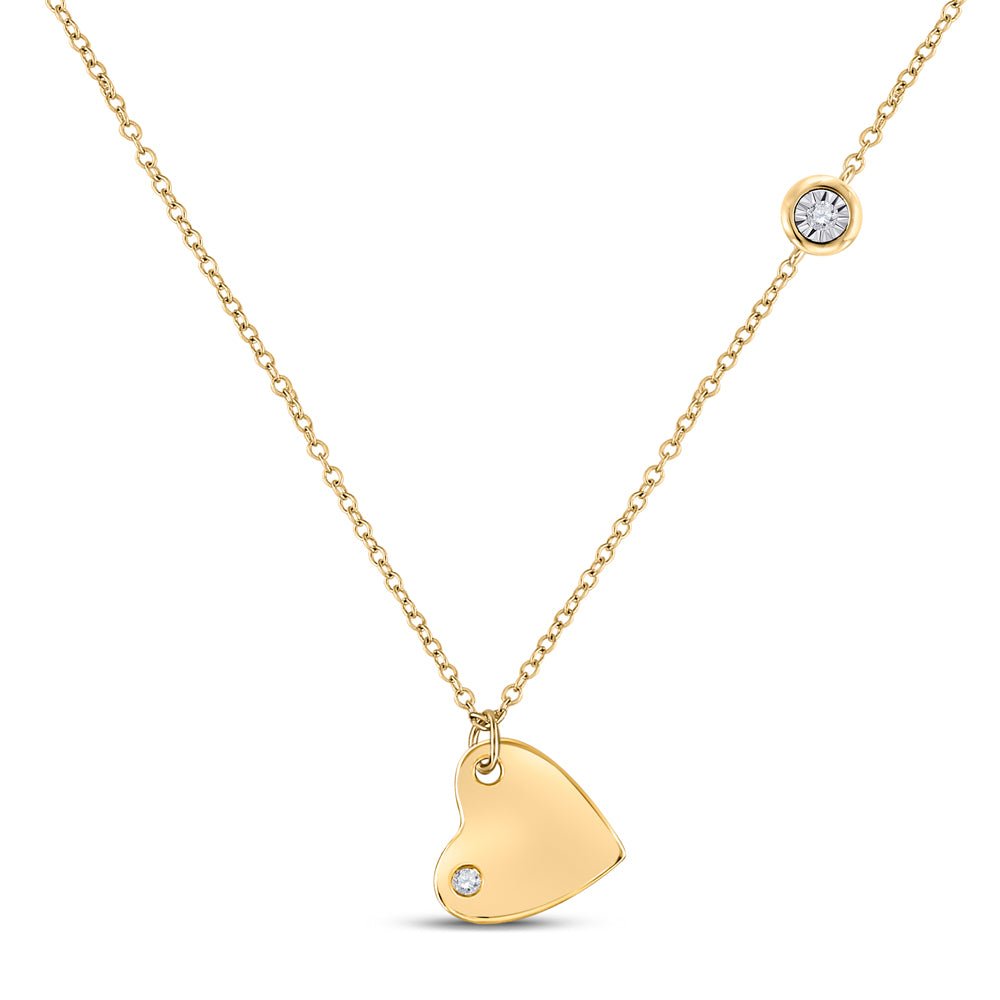 Yellow - tone Sterling Round Diamond Sterling Silver Womens Fashion Heart Necklace 1/20 Cttw - Splendid Jewellery