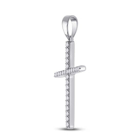 10K White Gold Round Diamond Womens Religious Cross Pendant 1/8 Cttw - Splendid Jewellery