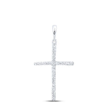 Load image into Gallery viewer, 10K White Gold Round Diamond Womens Religious Cross Pendant 1/8 Cttw - Splendid Jewellery