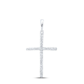 10K White Gold Round Diamond Womens Religious Cross Pendant 1/8 Cttw - Splendid Jewellery