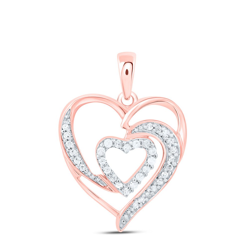 10K Rose Gold Round Diamond Womens Fashion Heart Pendant 1/6 Cttw - Splendid Jewellery