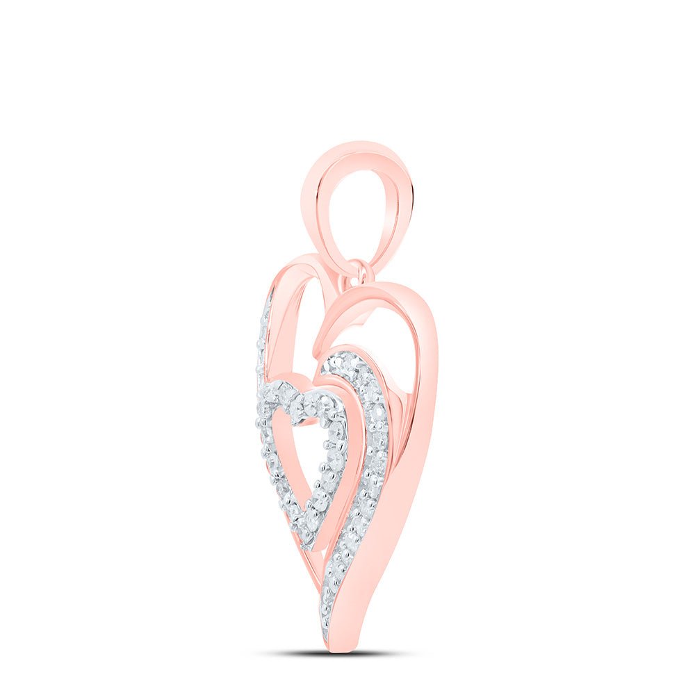10K Rose Gold Round Diamond Womens Fashion Heart Pendant 1/6 Cttw - Splendid Jewellery