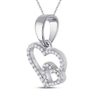 10K White Gold Round Diamond Womens Double Heart Pendant 1/10 Cttw - Splendid Jewellery