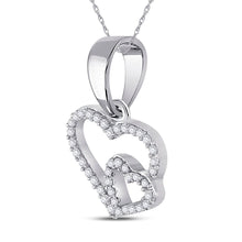 Load image into Gallery viewer, 10K White Gold Round Diamond Womens Double Heart Pendant 1/10 Cttw - Splendid Jewellery
