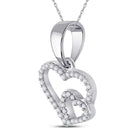 10K White Gold Round Diamond Womens Double Heart Pendant 1/10 Cttw - Splendid Jewellery