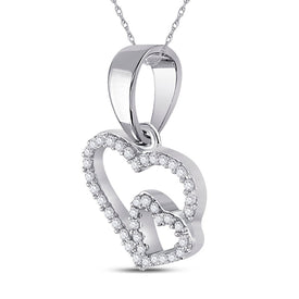10K White Gold Round Diamond Womens Double Heart Pendant 1/10 Cttw - Splendid Jewellery