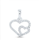 10K White Gold Round Diamond Womens Double Heart Pendant 1/10 Cttw - Splendid Jewellery