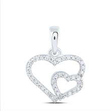 Load image into Gallery viewer, 10K White Gold Round Diamond Womens Double Heart Pendant 1/10 Cttw - Splendid Jewellery