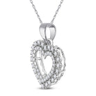 14K White Gold Round Diamond Womens Double Outline Heart Pendant 3/8 Cttw - Splendid Jewellery