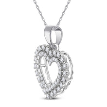 Load image into Gallery viewer, 14K White Gold Round Diamond Womens Double Outline Heart Pendant 3/8 Cttw - Splendid Jewellery