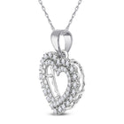 14K White Gold Round Diamond Womens Double Outline Heart Pendant 3/8 Cttw - Splendid Jewellery