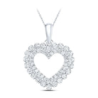 14K White Gold Round Diamond Womens Double Outline Heart Pendant 3/8 Cttw - Splendid Jewellery