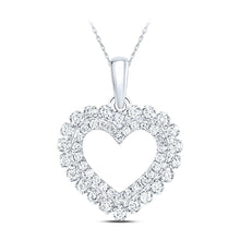 Load image into Gallery viewer, 14K White Gold Round Diamond Womens Double Outline Heart Pendant 3/8 Cttw - Splendid Jewellery