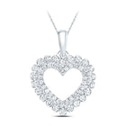 14K White Gold Round Diamond Womens Double Outline Heart Pendant 3/8 Cttw - Splendid Jewellery