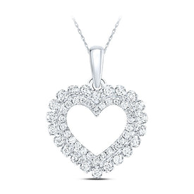 14K White Gold Round Diamond Womens Double Outline Heart Pendant 3/8 Cttw - Splendid Jewellery