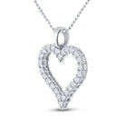 14K White Gold Round Diamond Womens Outline Heart Pendant 1 Cttw - Splendid Jewellery