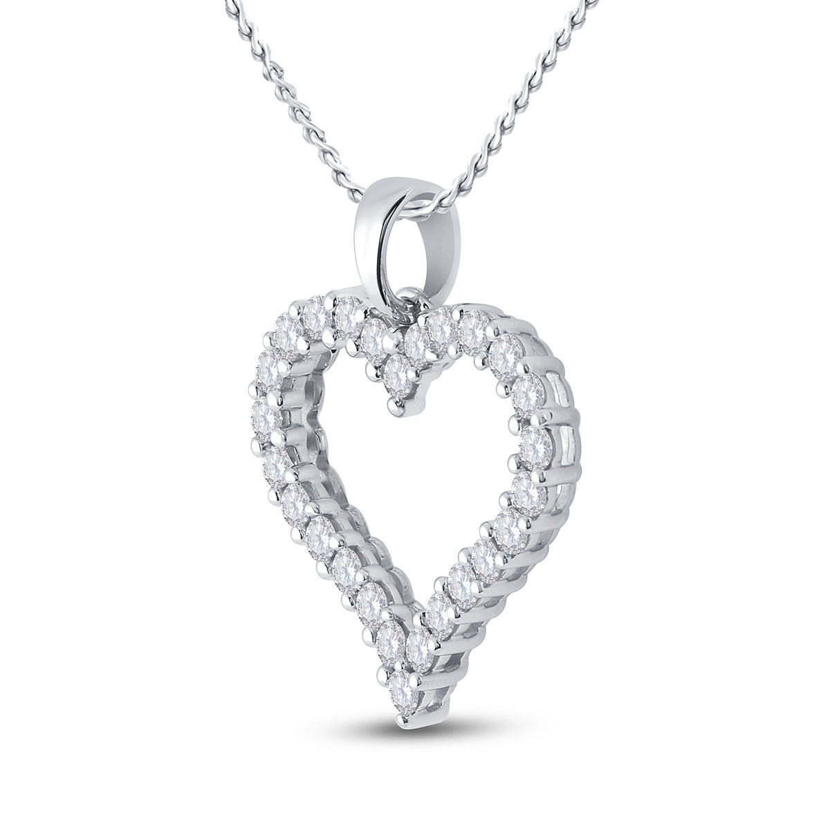 14K White Gold Round Diamond Womens Outline Heart Pendant 1 Cttw - Splendid Jewellery