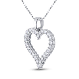 14K White Gold Round Diamond Womens Outline Heart Pendant 1 Cttw - Splendid Jewellery