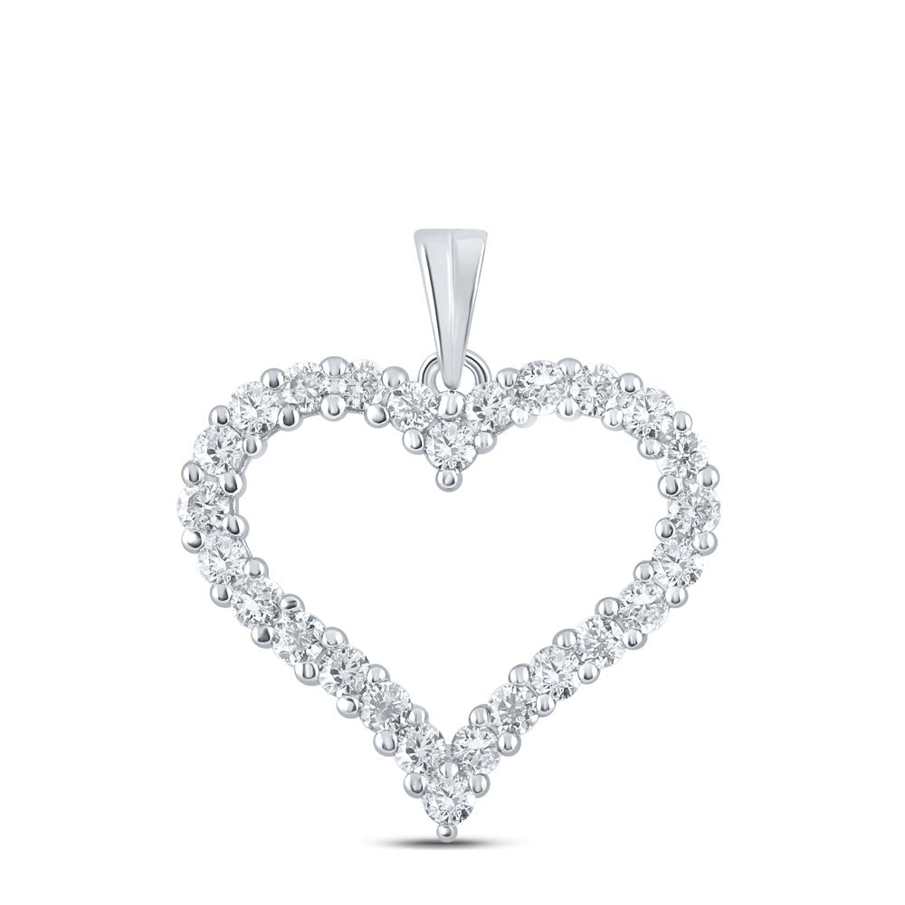 14K White Gold Round Diamond Womens Outline Heart Pendant 1 Cttw - Splendid Jewellery