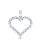 14K White Gold Round Diamond Womens Outline Heart Pendant 1 Cttw - Splendid Jewellery