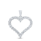 14K White Gold Round Diamond Womens Outline Heart Pendant 1 Cttw - Splendid Jewellery