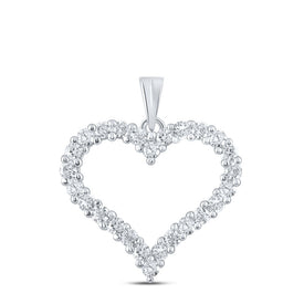 14K White Gold Round Diamond Womens Outline Heart Pendant 1 Cttw - Splendid Jewellery