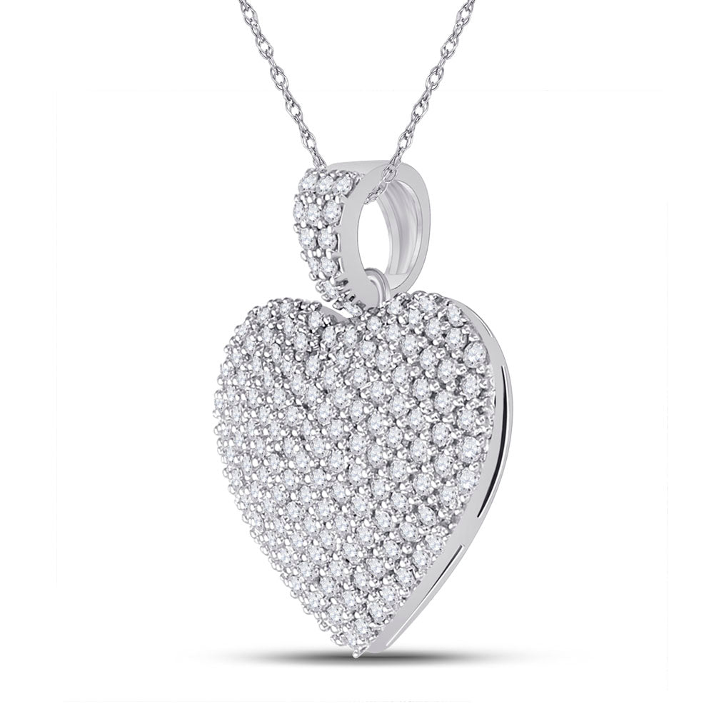 14K White Gold Round Diamond Womens Charmed Heart Pendant 1 Cttw - Splendid Jewellery