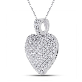 14K White Gold Round Diamond Womens Charmed Heart Pendant 1 Cttw - Splendid Jewellery