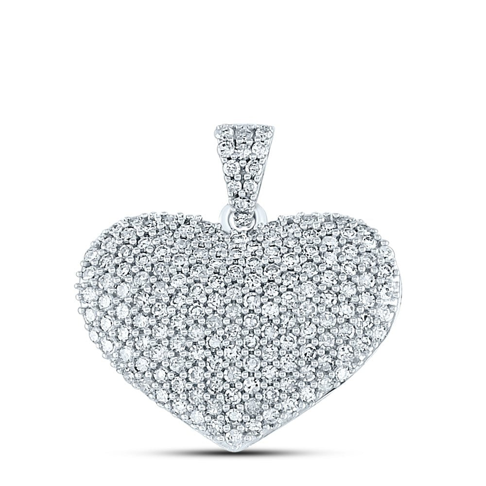 14K White Gold Round Diamond Womens Charmed Heart Pendant 1 Cttw - Splendid Jewellery