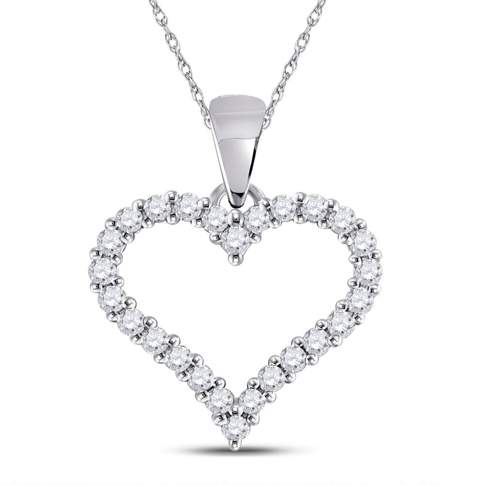 14K White Gold Round Diamond Womens Outline Heart Pendant 1/4 Cttw - Splendid Jewellery