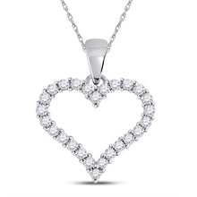 Load image into Gallery viewer, 14K White Gold Round Diamond Womens Outline Heart Pendant 1/4 Cttw - Splendid Jewellery