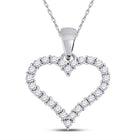 14K White Gold Round Diamond Womens Outline Heart Pendant 1/4 Cttw - Splendid Jewellery