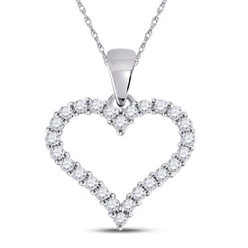14K White Gold Round Diamond Womens Outline Heart Pendant 1/4 Cttw - Splendid Jewellery