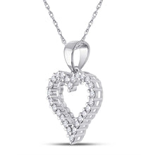 Load image into Gallery viewer, 14K White Gold Round Diamond Womens Outline Heart Pendant 1/4 Cttw - Splendid Jewellery